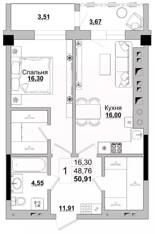 1-к кв. саха (якутия), якутск ул. красильникова, 5 (50.91 м) - Фото 0