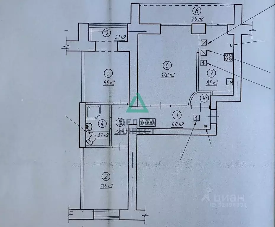 3-к кв. Башкортостан, Уфа Комсомольская ул., 18 (68.9 м) - Фото 2