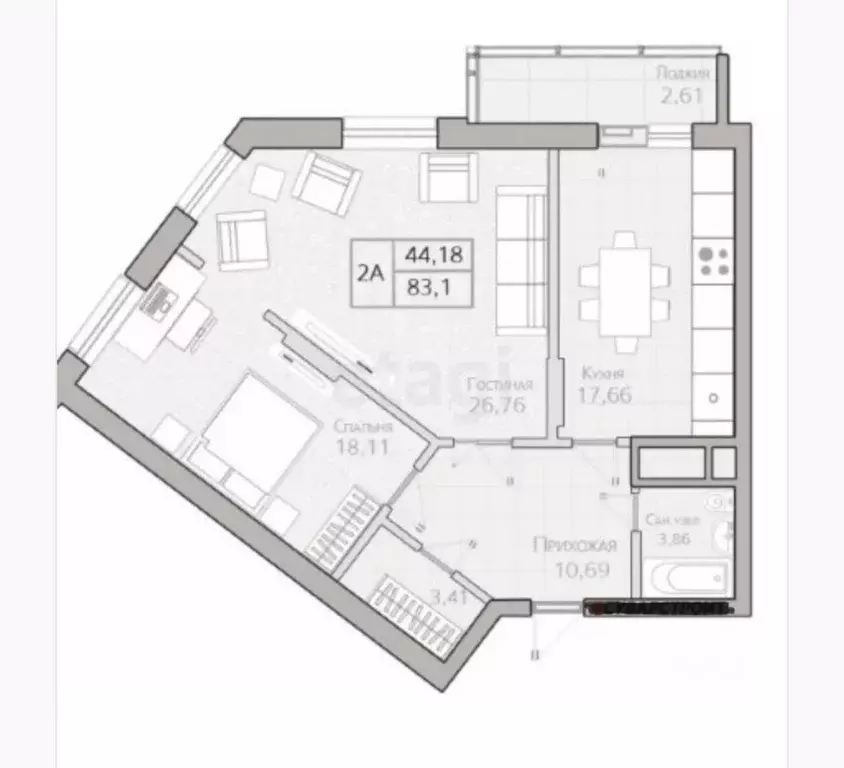 2-к кв. Татарстан, Казань ул. Сибгата Хакима, 51 (86.0 м) - Фото 1