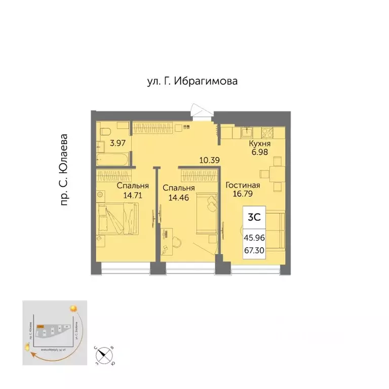 3-к кв. Башкортостан, Уфа ул. Художника Позднова, 13 (66.7 м) - Фото 0