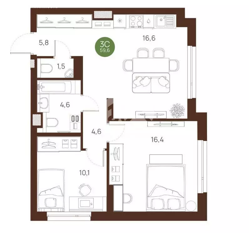 2-комнатная квартира: Новосибирск, улица Ясный Берег, 30/2 (59.6 м) - Фото 1