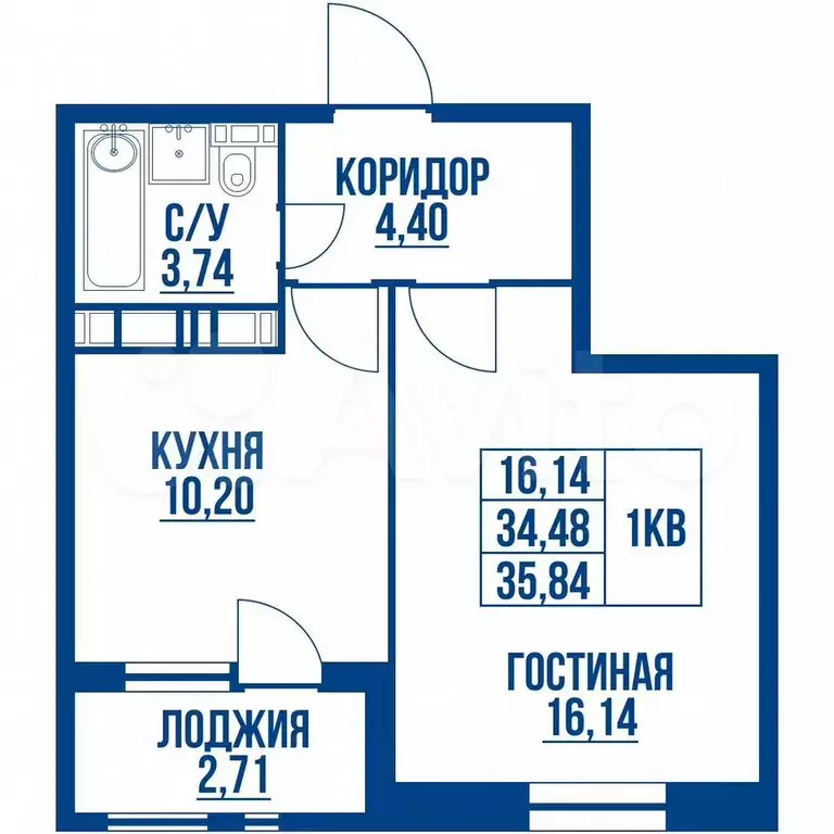 1-к. квартира, 36 м, 7/13 эт. - Фото 0