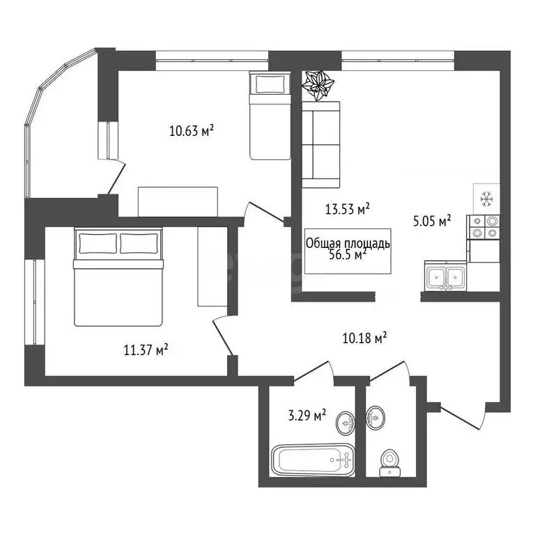 3-комнатная квартира: Новосибирск, 1-я Шоссейная улица, 54 (56.5 м) - Фото 2