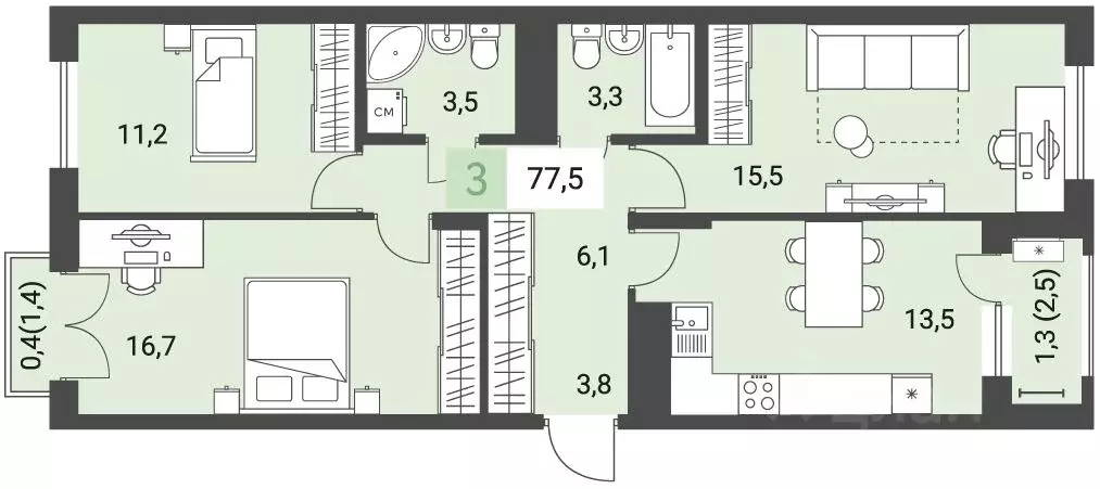 3-к кв. Удмуртия, Ижевск ул. Имени В.С. Тарасова, 4 (77.5 м) - Фото 0