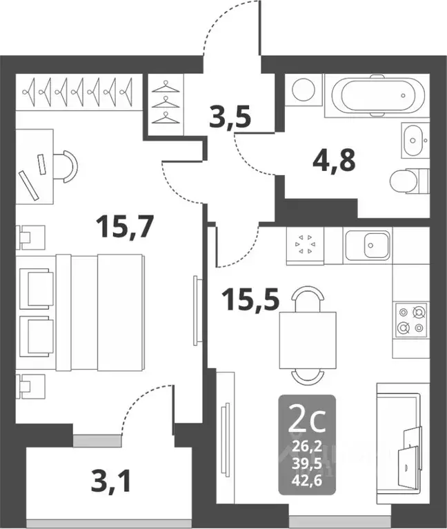 2-к кв. Новосибирская область, Новосибирск Тайгинская ул., с3 (39.5 м) - Фото 0