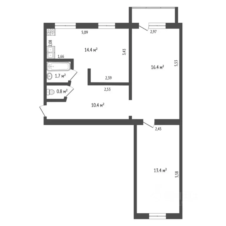 2-к кв. Тюменская область, Тюмень ул. Карла Маркса, 123 (57.8 м) - Фото 2