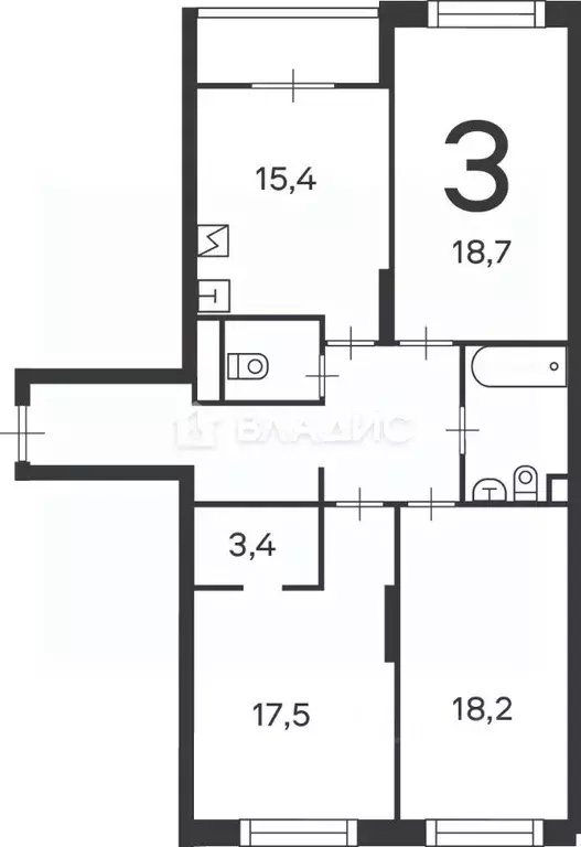 3-к кв. Москва Клинская ул., 2Ак7 (97.4 м) - Фото 2