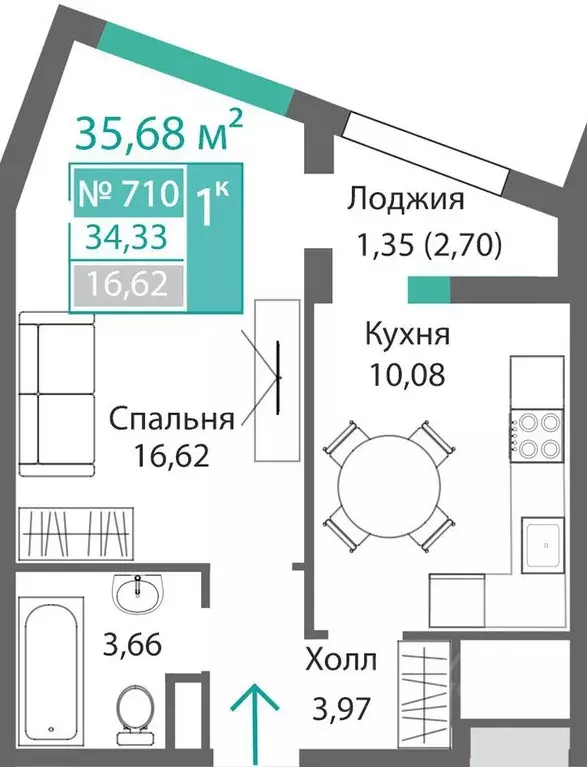 1-к кв. Крым, Симферополь Крымская роза мкр,  (35.68 м) - Фото 0