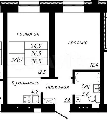 2-к. квартира, 36,5 м, 1/10 эт. - Фото 1