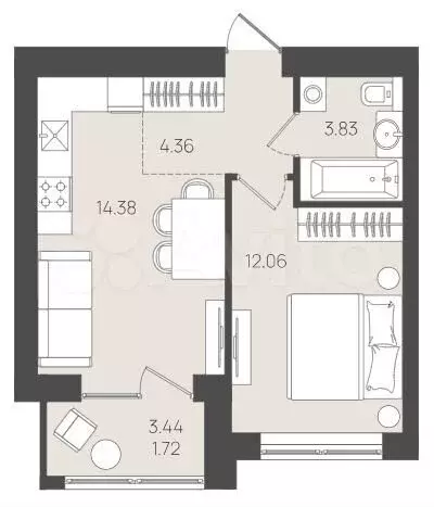 1-к. квартира, 36,4 м, 3/5 эт. - Фото 1