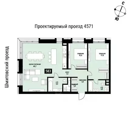 2-к кв. Москва Шелепиха жилой комплекс (94.5 м) - Фото 0