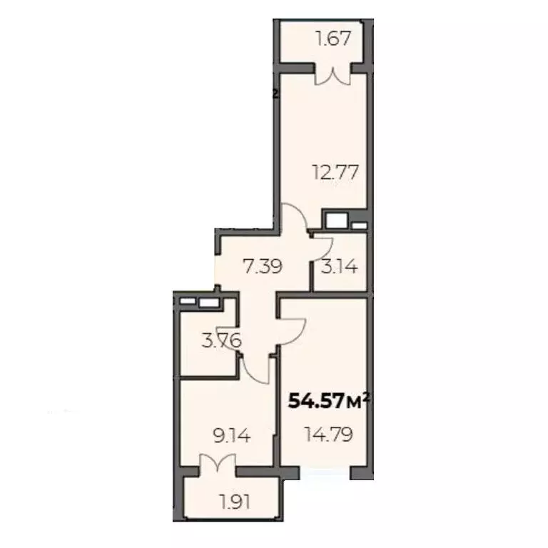2-комнатная квартира: Адыгейск, ЖК Центральный Двор (54.57 м) - Фото 1