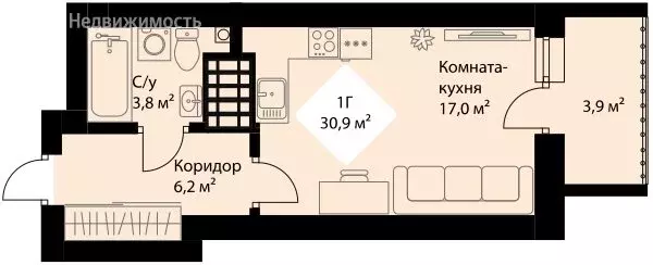 Квартира-студия: Екатеринбург, проспект Космонавтов, 3 (29 м) - Фото 0