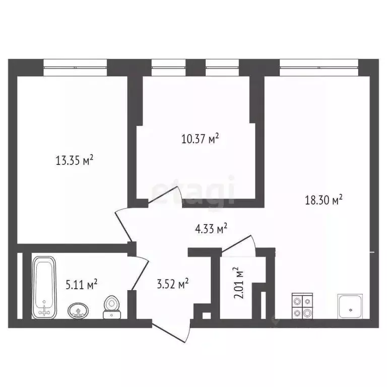 2-к кв. Тюменская область, Тюмень ул. Ю.-Р.Г. Эрвье, 38 (57.0 м) - Фото 0