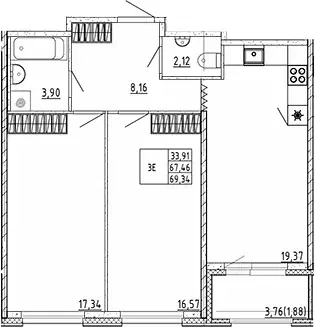Продаётся 3-к квартира, 69.34 м - Фото 0