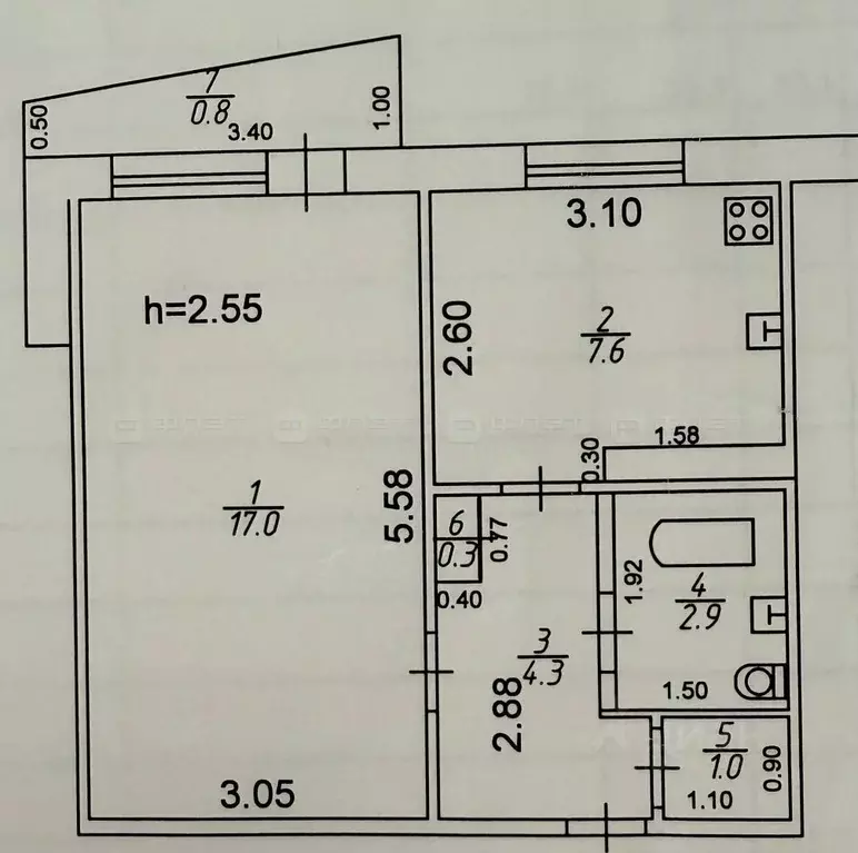 1-к кв. Татарстан, Казань ул. Фатыха Амирхана, 91 (33.1 м) - Фото 2