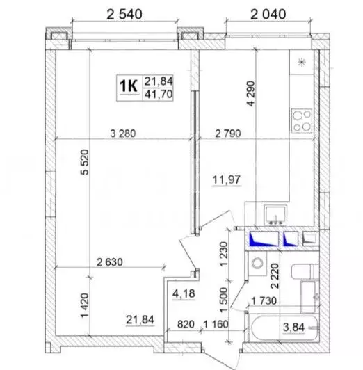 1-к кв. Кемеровская область, Кемерово ул. Сарыгина, 31к1 (41.7 м) - Фото 2