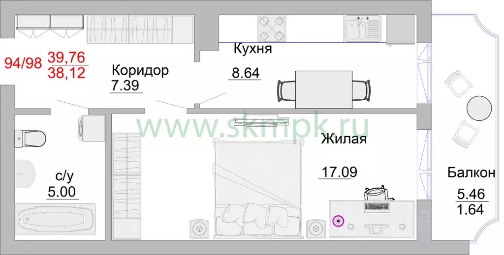 1-к кв. Калининградская область, Пионерский Портовая ул., 5 (44.7 м) - Фото 0