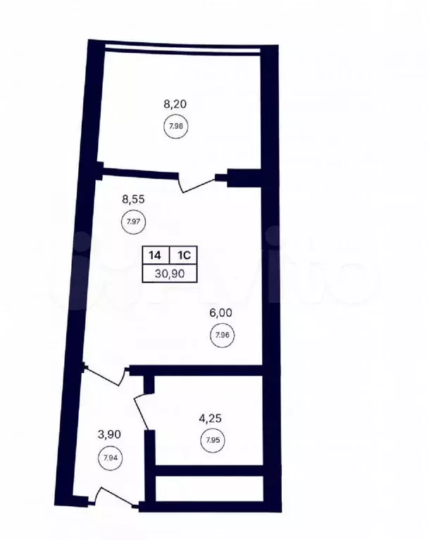 Апартаменты-студия, 30,9 м, 7/14 эт. - Фото 1