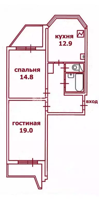 Квартира, 2 комнаты, 58.2 м - Фото 1