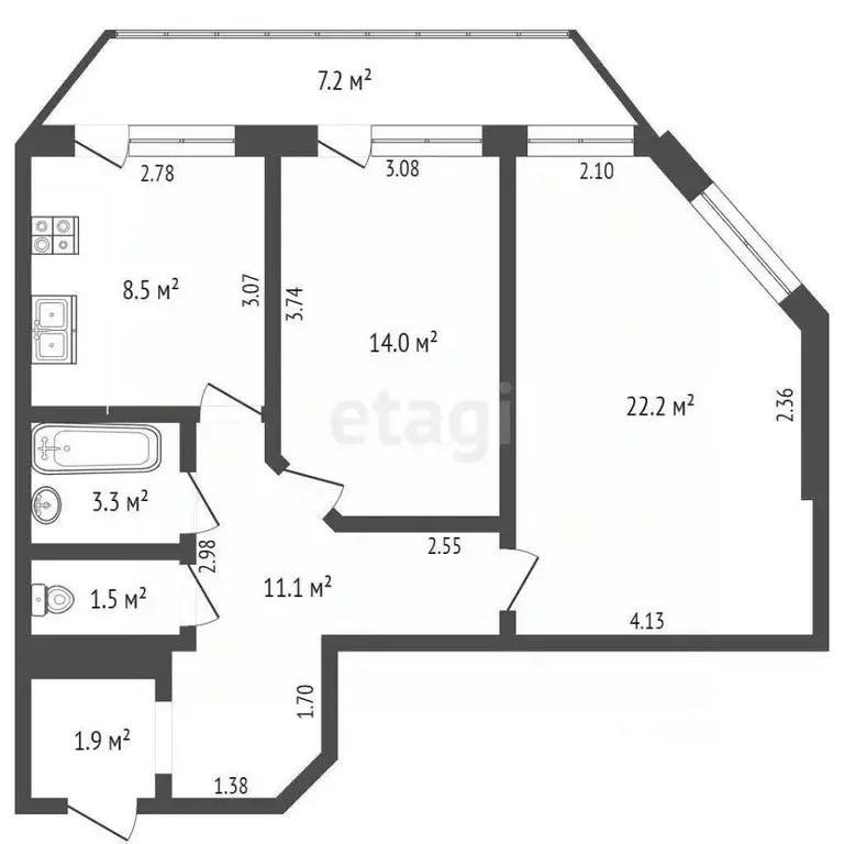 2-к кв. Ростовская область, Ростов-на-Дону ул. Шаумяна, 26 (65.0 м) - Фото 1