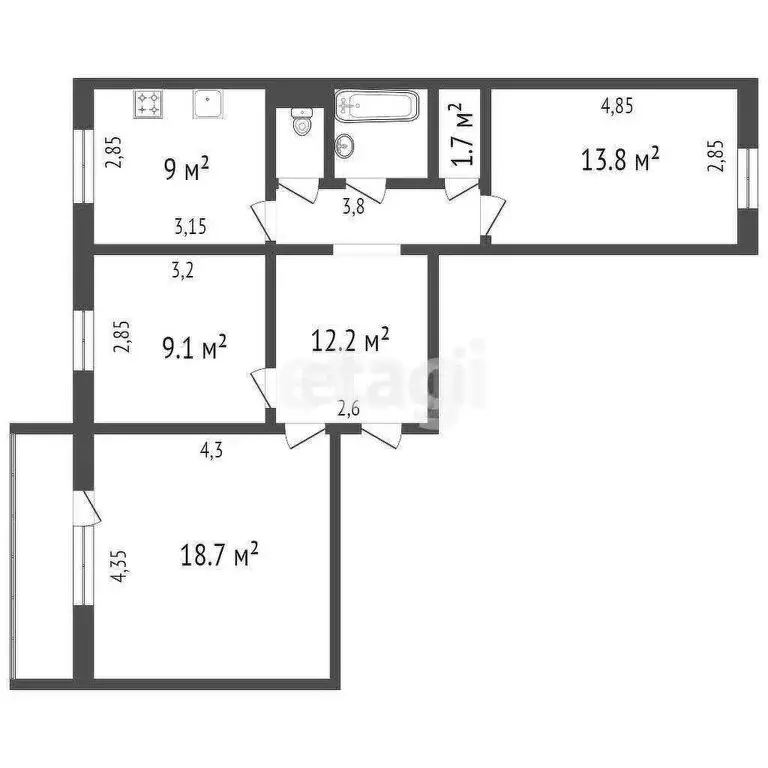 3-комнатная квартира: Красноярск, улица 9 Мая, 12 (68.3 м) - Фото 0