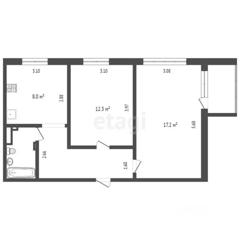 2-к кв. Тюменская область, Тюмень ул. Пермякова, 54 (50.7 м) - Фото 2