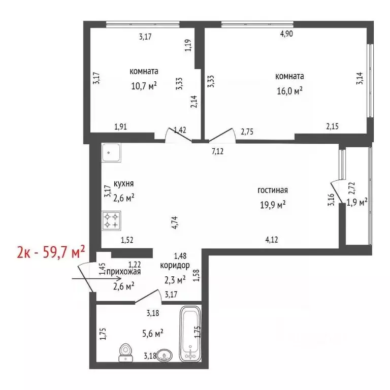 2-к кв. Свердловская область, Екатеринбург ул. Пехотинцев, 2В (59.7 м) - Фото 2