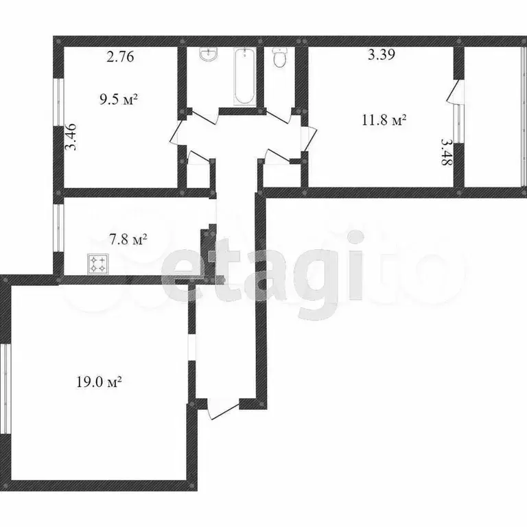 3-к. квартира, 65,4 м, 7/9 эт. - Фото 0