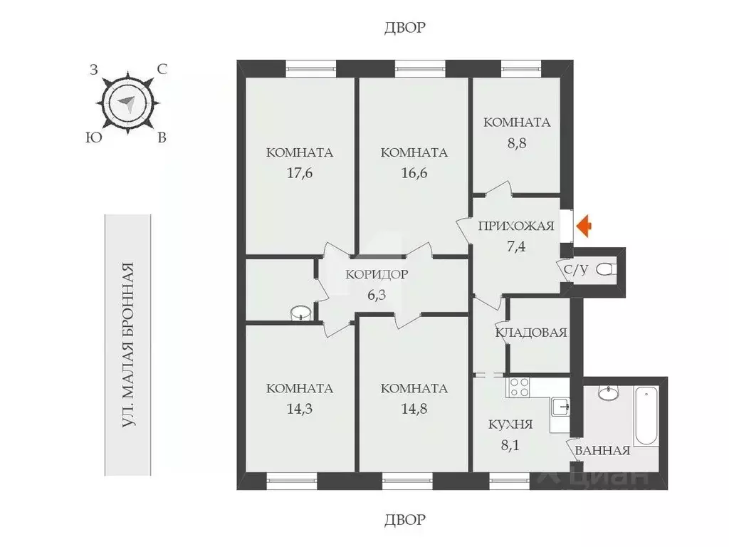 4-к кв. Москва Малая Бронная ул., 12С4 (109.0 м) - Фото 1