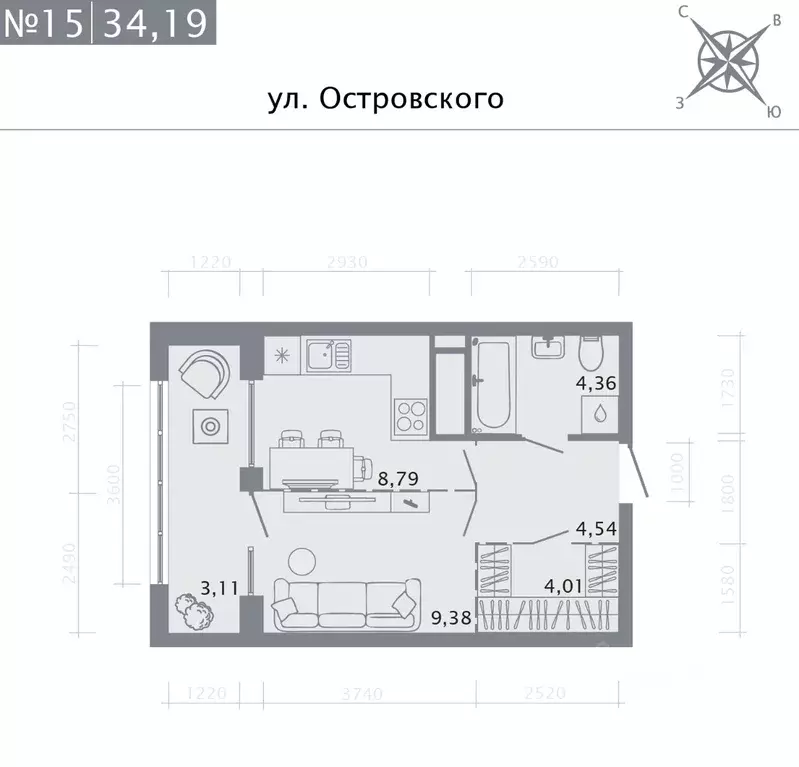 Студия Татарстан, Казань Кастура Таун жилой комплекс (34.19 м) - Фото 0