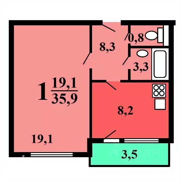 1-к кв. Москва Кировоградская ул., 44АК2 (36.0 м) - Фото 1