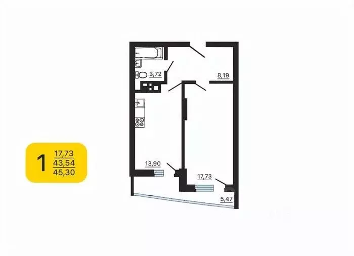 1-к кв. Воронежская область, Воронеж ул. 9 Января, 233/40 (45.3 м) - Фото 1