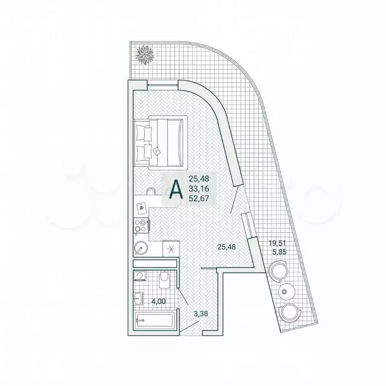 Апартаменты-студия, 52,7 м, 3/9 эт. - Фото 1