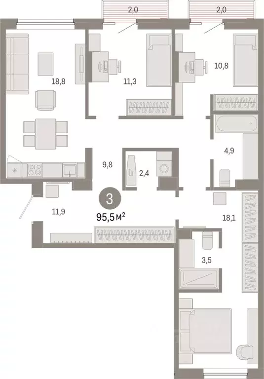 3-к кв. Омская область, Омск  (95.51 м) - Фото 0