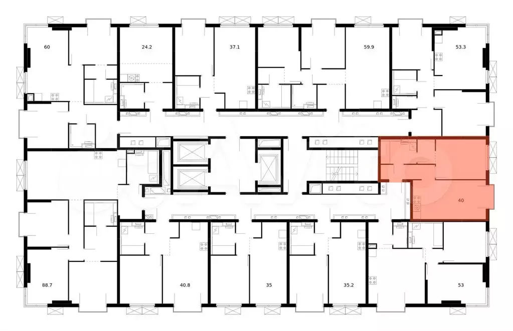 1-к. квартира, 40 м, 13/14 эт. - Фото 1