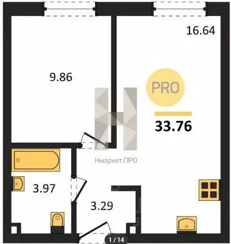 1-к кв. Татарстан, Казань Таулар жилой комплекс, 1 (33.31 м) - Фото 2