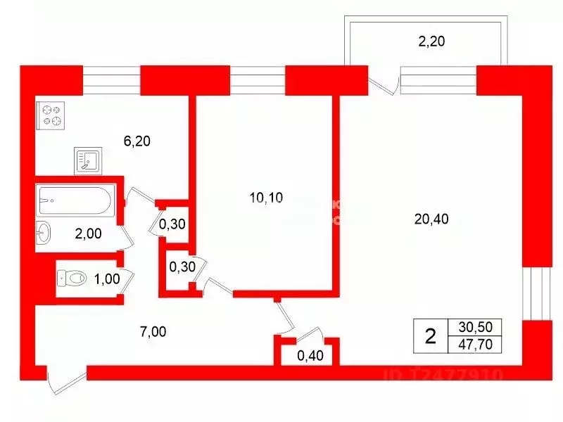 2-к кв. Санкт-Петербург просп. Раевского, 8 (47.7 м) - Фото 2