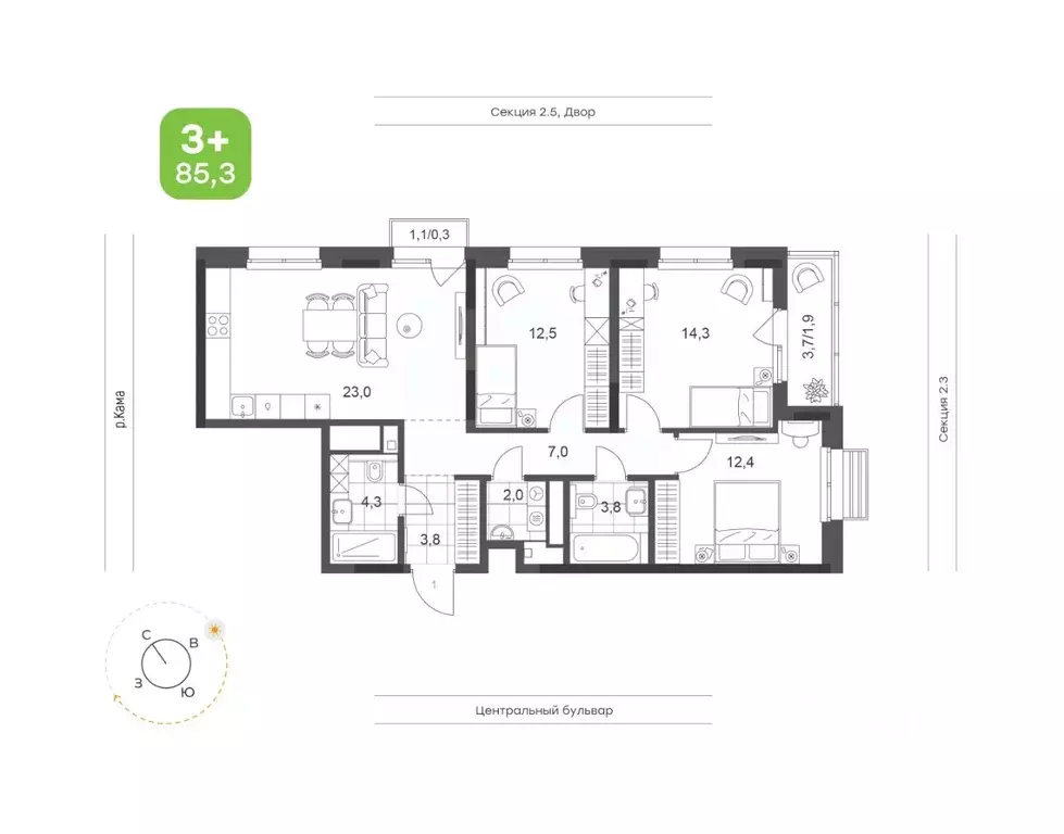 3-к кв. Татарстан, Набережные Челны Премьер-квартал жилой комплекс ... - Фото 1