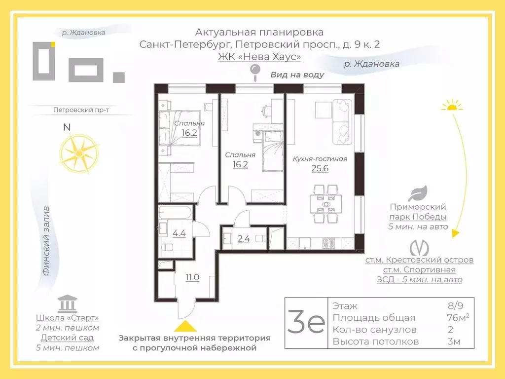 2-к кв. Санкт-Петербург Петровский просп., 9к2 (76.0 м) - Фото 2