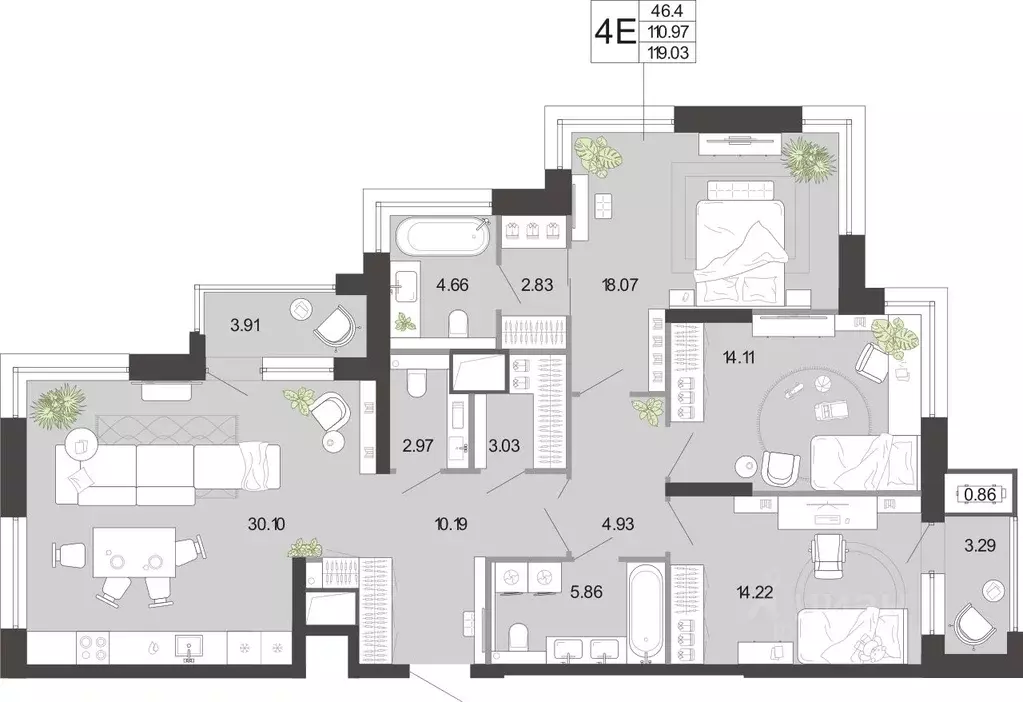 3-к кв. Тульская область, Тула ул. Фридриха Энгельса, 74 (119.03 м) - Фото 2