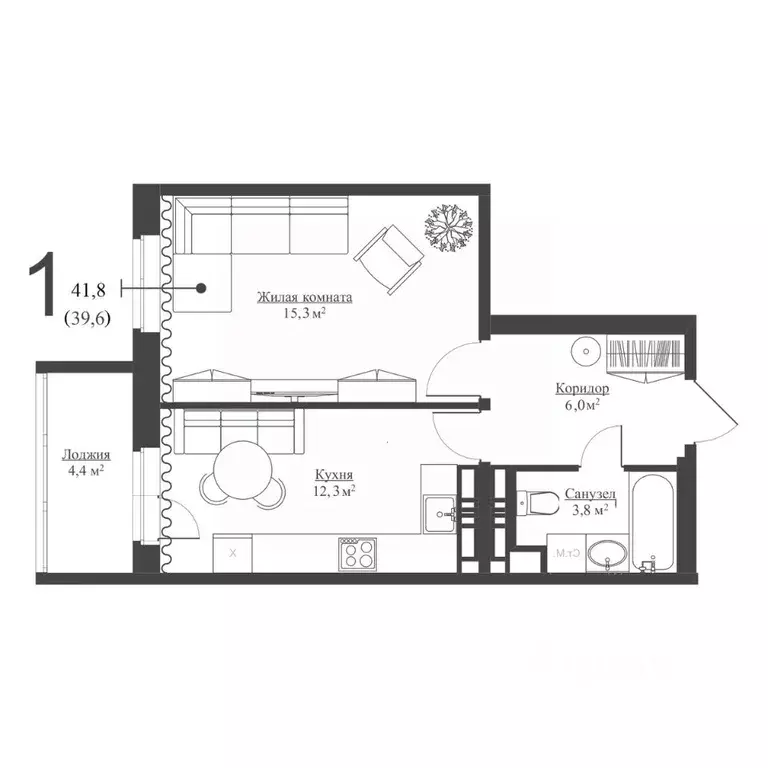 1-к кв. Татарстан, Зеленодольск Мирный мкр,  (39.6 м) - Фото 1