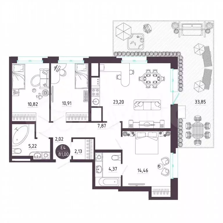 4-к. квартира, 81м, 1/10эт. - Фото 1