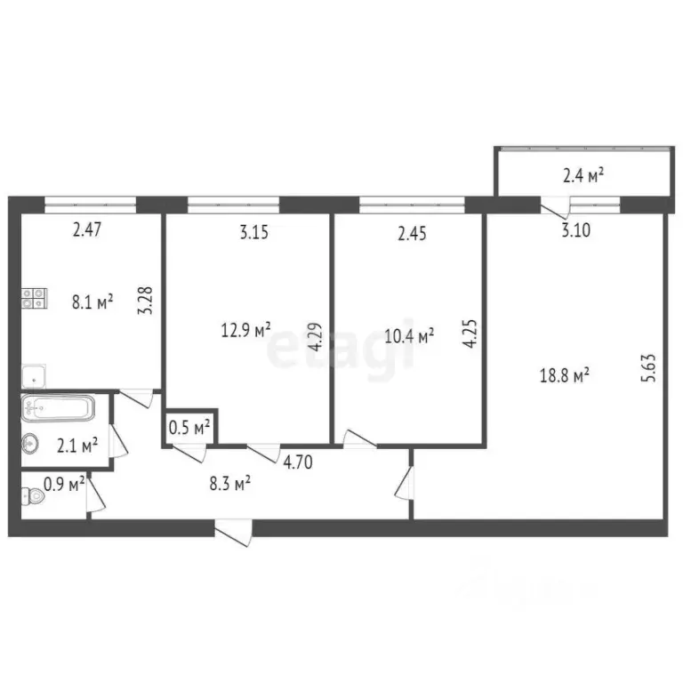 Комната Санкт-Петербург Серебристый бул., 9к1 (20.0 м) - Фото 1