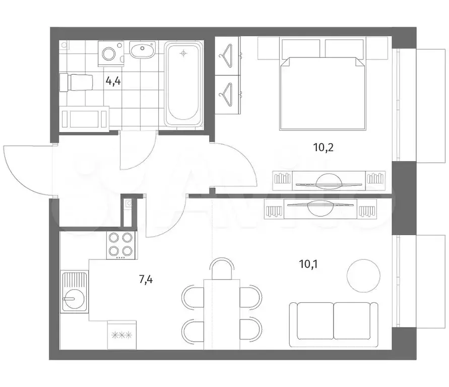 2-к. квартира, 36,1 м, 5/13 эт. - Фото 1