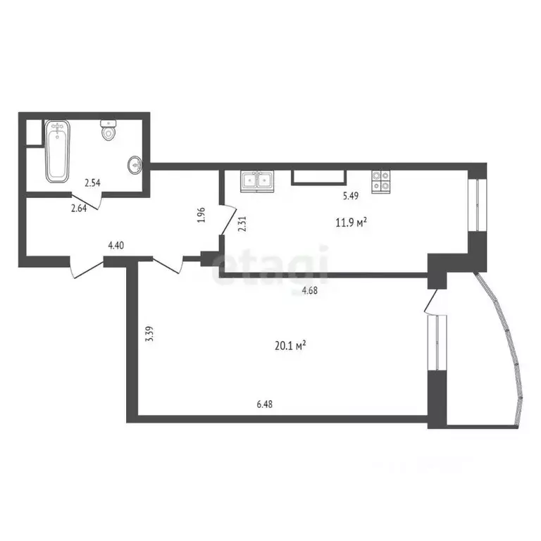 1-к кв. Тюменская область, Тюмень ул. Станислава Карнацевича, 3 (43.1 ... - Фото 2