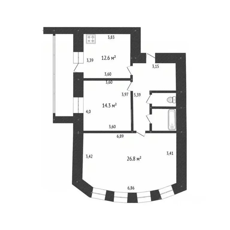 2-к кв. Белгородская область, Белгород ул. Щорса, 55 (69.6 м) - Фото 2