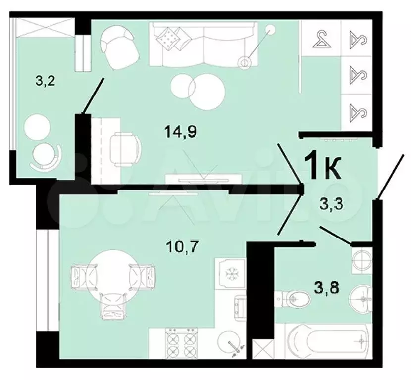 1-к. квартира, 35,9 м, 4/8 эт. - Фото 0
