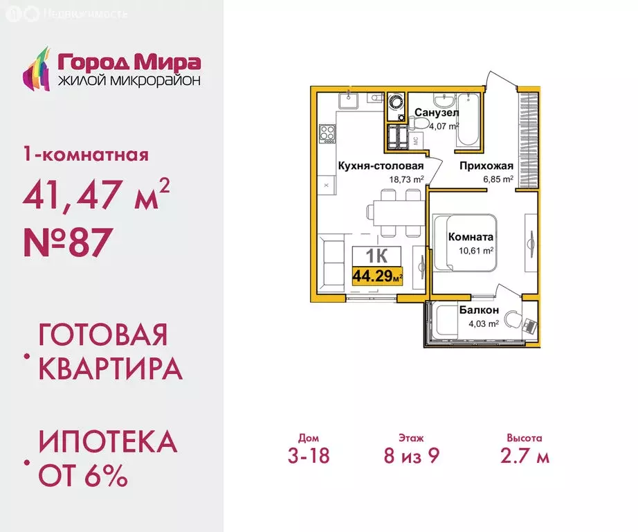 1-комнатная квартира: Симферополь, улица Батурина, 147 (41.47 м) - Фото 0