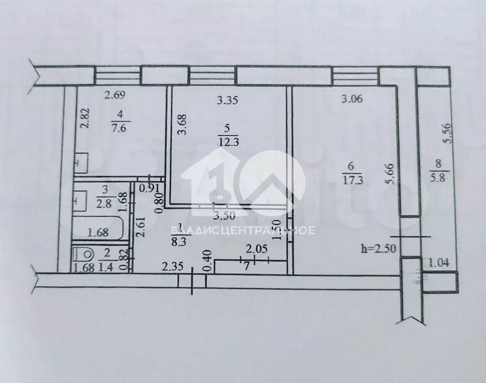 2-к. квартира, 50 м, 1/3 эт. - Фото 0